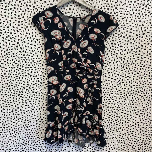 J Crew Mercantile Navy Faux Wrap Floral Mini Dress Size 4 - Picture 1 of 8